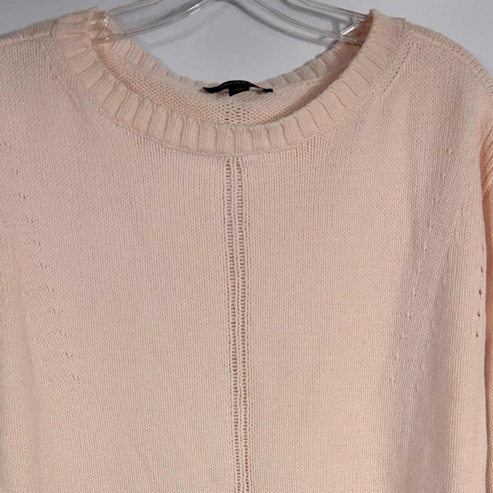 Ann Taylor Loft Cotton Light Pink Knit Crewneck Sweater Side Tie Size XS - Picture 4 of 8